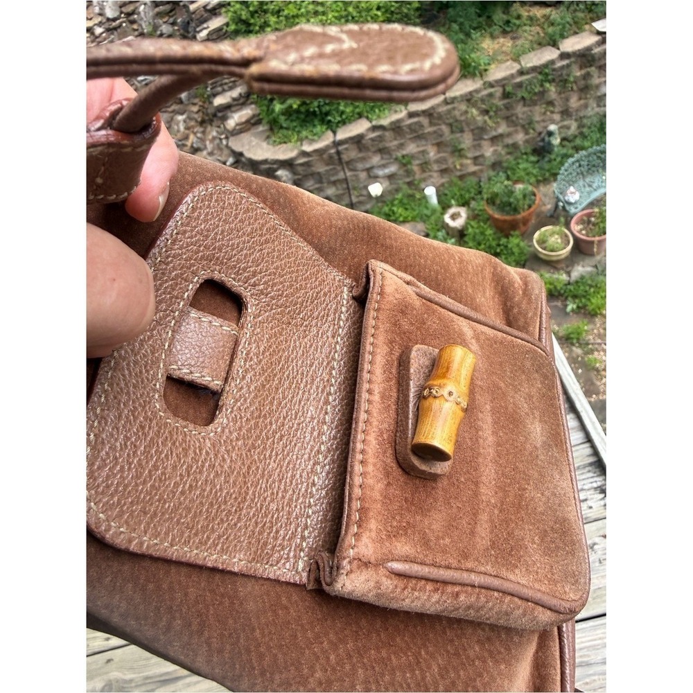 Gucci Suede Bamboo Mini Backpack Brown Leather Italy Vintage - Picture 16 of 16